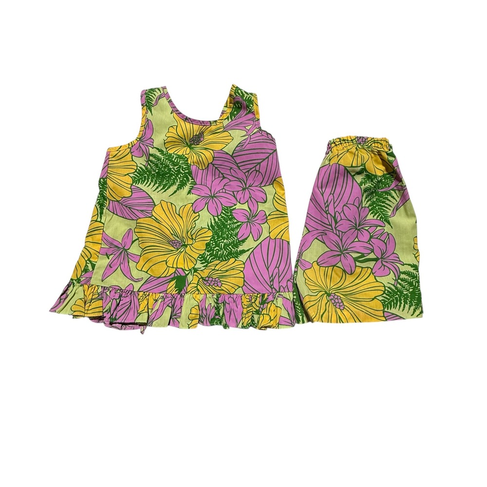 Vintage Paradise Style Hawaii Toddler 4T Floral Hawaiian Shorts Set Top Set - Picture 4 of 7